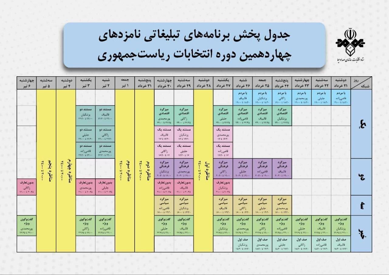 برنامه‌های تبلیغاتی هفتمین روز نامزد‌های انتخابات در رسانه ملی